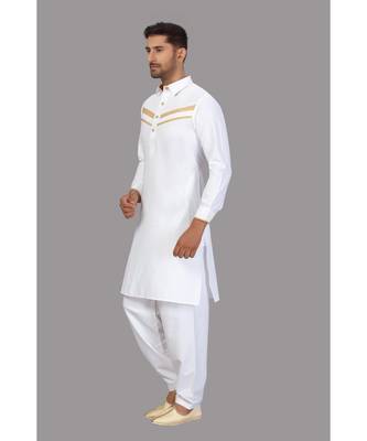 White Cotton Pattern Pathani Set 4