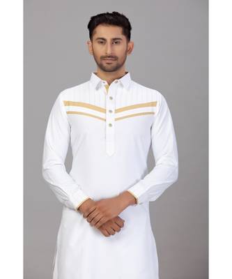 White Cotton Pattern Pathani Set 6