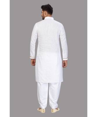 White With Beige Strips Cotton Pathani Set 2