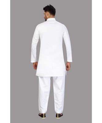 White designer pattern work Cotton  Pathani Set 2