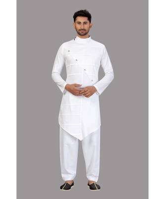White designer pattern work Cotton  Pathani Set 3