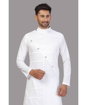 White designer pattern work Cotton  Pathani Set 4