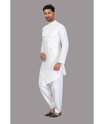 White designer pattern work Cotton  Pathani Set 5