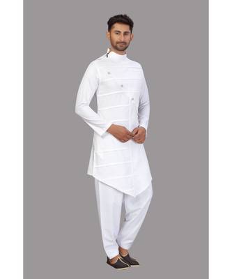 White designer pattern work Cotton  Pathani Set 6