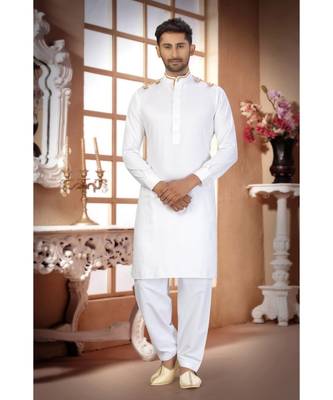 White With beige color Cotton Pattern designer Pathani Set 1
