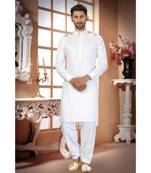 White With beige color Cotton Pattern designer Pathani Set