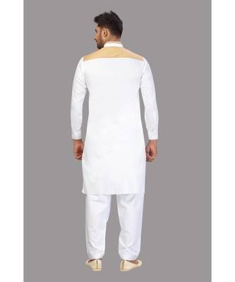 White With beige color Cotton Pattern designer Pathani Set 2