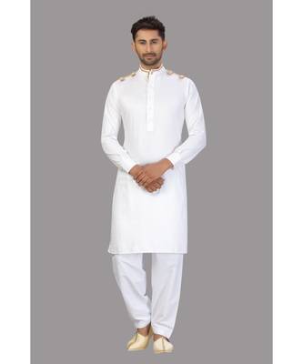 White With beige color Cotton Pattern designer Pathani Set 3