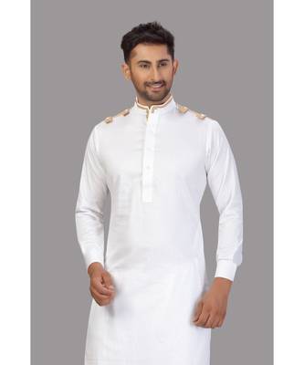 White With beige color Cotton Pattern designer Pathani Set 4