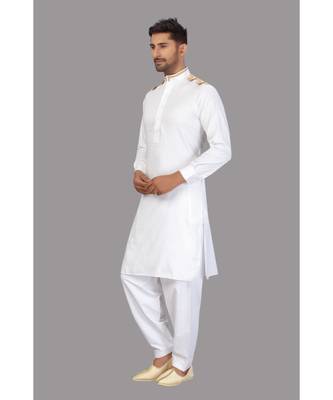 White With beige color Cotton Pattern designer Pathani Set 5