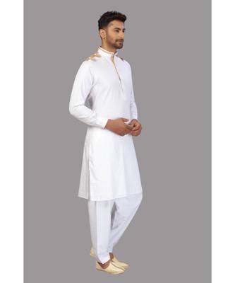 White With beige color Cotton Pattern designer Pathani Set 6