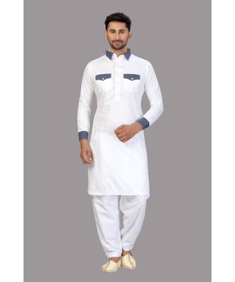 White Cotton Pattern Pathani Set 3