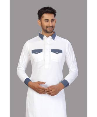 White Cotton Pattern Pathani Set 4