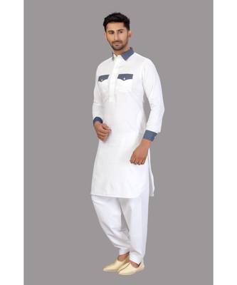 White Cotton Pattern Pathani Set 5