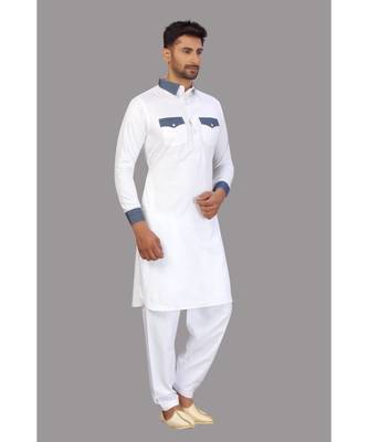 White Cotton Pattern Pathani Set 6