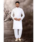 White cotton pathani style designer wear kurta 