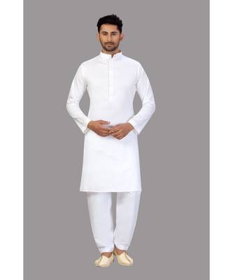 White cotton pathani style designer wear kurta  3