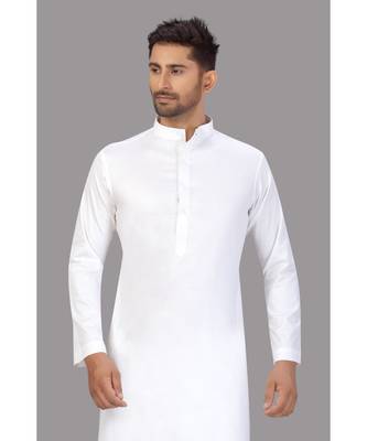 White cotton pathani style designer wear kurta  4