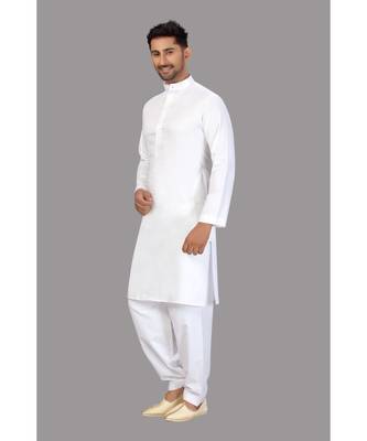 White cotton pathani style designer wear kurta  5