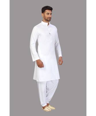 White cotton pathani style designer wear kurta  6