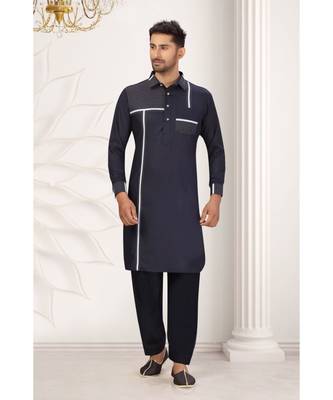 Blue Cotton Pattern Pathani Set 1