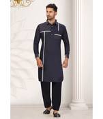 Blue Cotton Pattern Pathani Set