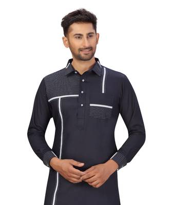 Blue Cotton Pattern Pathani Set 4