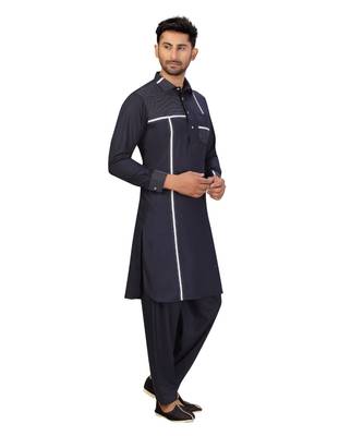 Blue Cotton Pattern Pathani Set 6