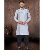 Stone Blue Cotton Pattern Pathani Set