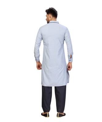Stone Blue Cotton Pattern Pathani Set 2