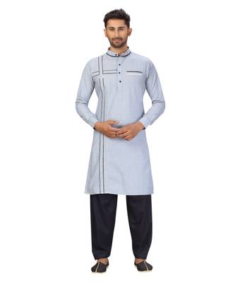 Stone Blue Cotton Pattern Pathani Set 3