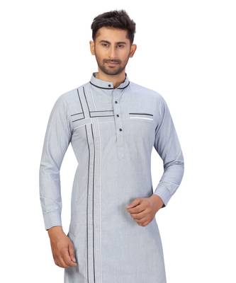 Stone Blue Cotton Pattern Pathani Set 4