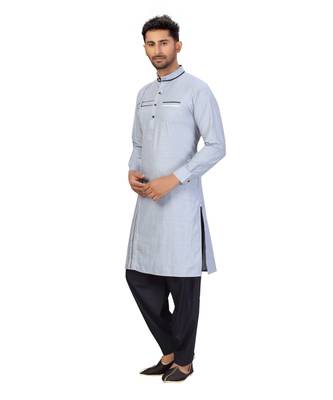 Stone Blue Cotton Pattern Pathani Set 5