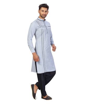 Stone Blue Cotton Pattern Pathani Set 6