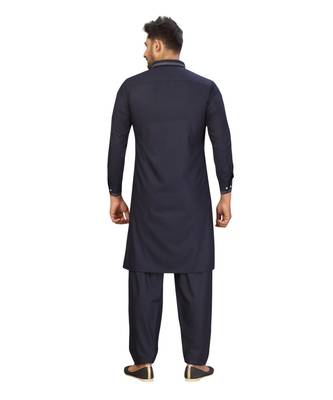 Navy Blue Cotton Pattern Pathani Set 2