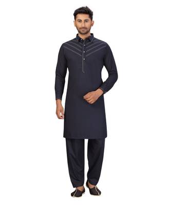 Navy Blue Cotton Pattern Pathani Set 3