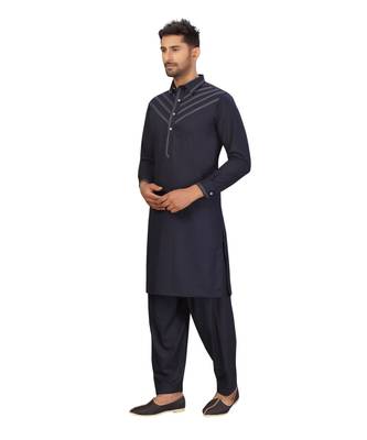 Navy Blue Cotton Pattern Pathani Set 5