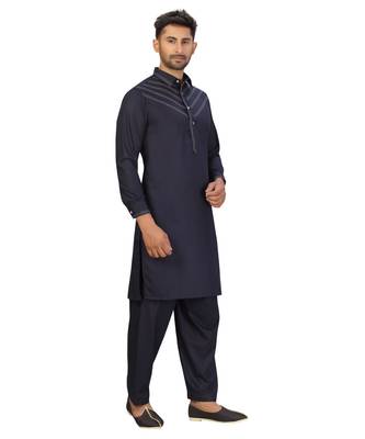 Navy Blue Cotton Pattern Pathani Set 6