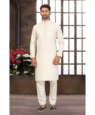 Cream Cotton Pattern Pathani Set 1