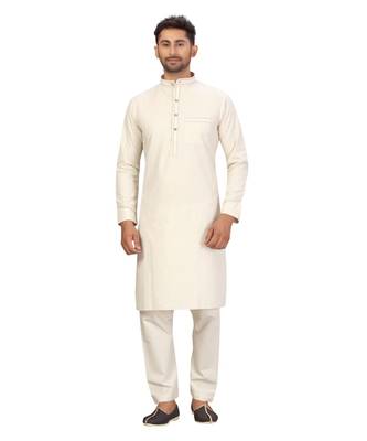 Cream Cotton Pattern Pathani Set 3