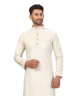 Cream Cotton Pattern Pathani Set 4