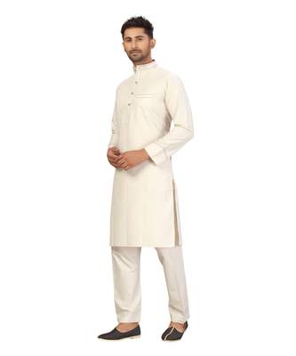 Cream Cotton Pattern Pathani Set 5