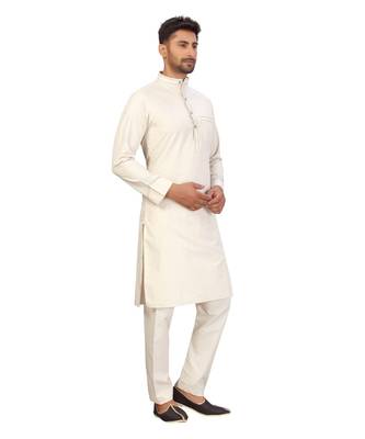 Cream Cotton Pattern Pathani Set 6