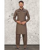Brown Cotton Pattern Pathani Set