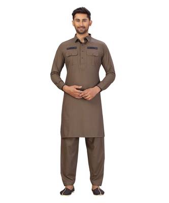 Brown Cotton Pattern Pathani Set 3