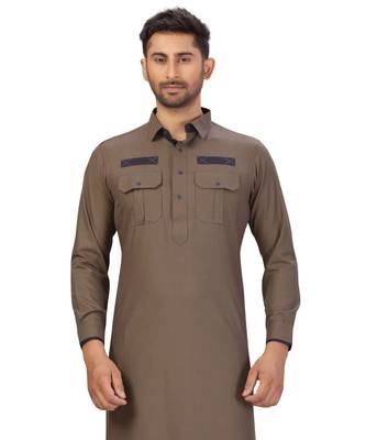 Brown Cotton Pattern Pathani Set 4