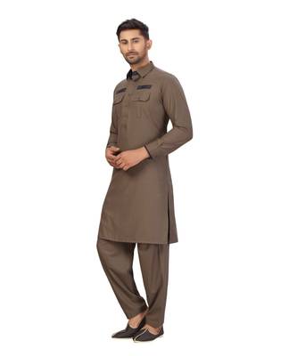 Brown Cotton Pattern Pathani Set 5