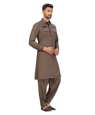 Brown Cotton Pattern Pathani Set 6