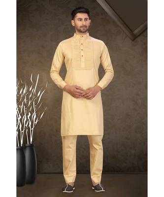 Gold suiting fabric solid stitched pathani suits 1