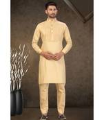 Gold suiting fabric solid stitched pathani suits